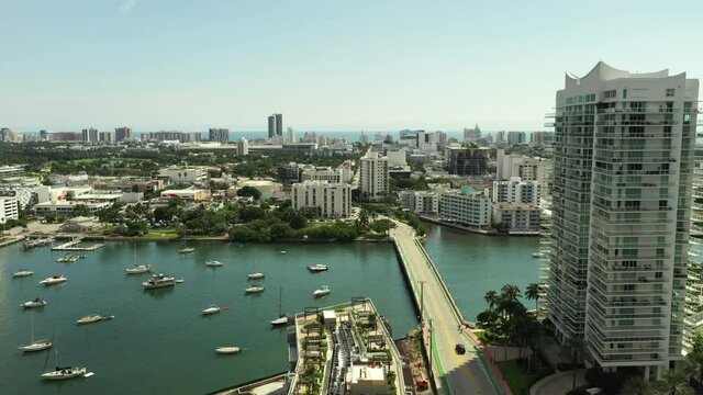 Miami Beach FL modern architecture shot with aerial drone 4k