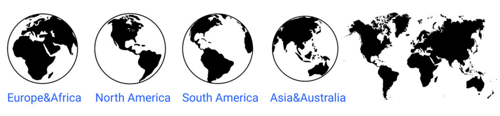 globe world icon. world map. Globe of Asia Australia, Europe, Africa, North America, South America. Vector earth map