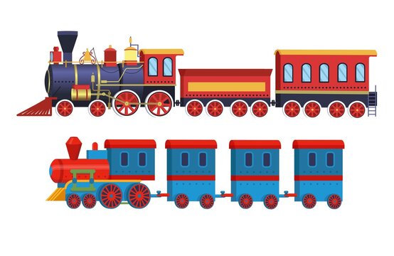 Cartoon toy trains.Vector  illustration isolated on white background.