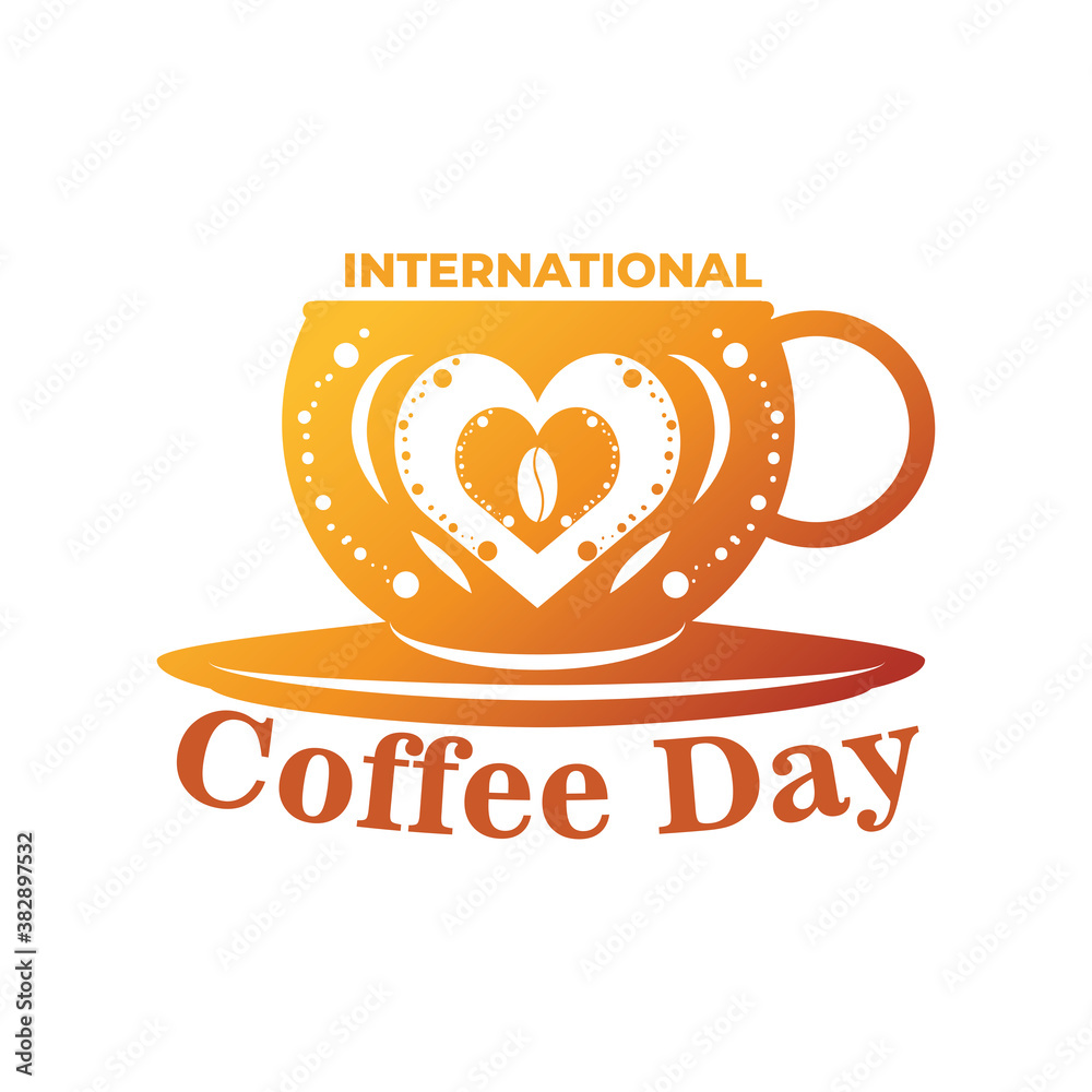 Canvas Prints international coffee day label with cup of coffee