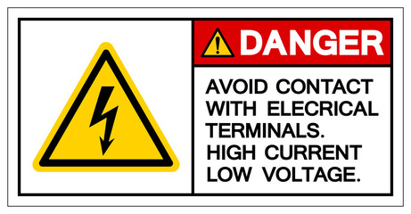 Danger Avoid Contact With Electrical Terminals High Current Low Voltage Symbol Sign ,Vector Illustration, Isolate On White Background Label. EPS10