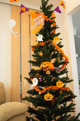 Halloween party and decorated tree at home in Japan
