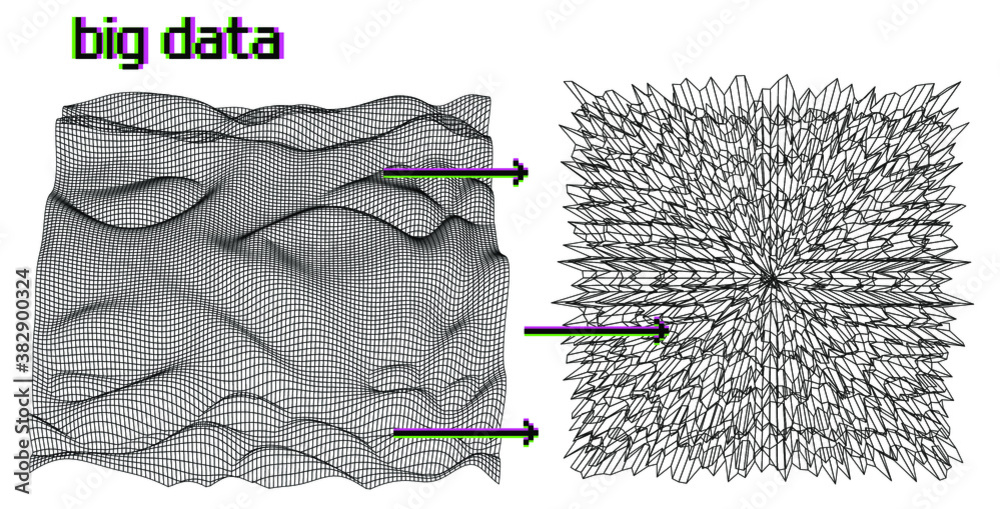 Aufkleber Vector abstract 3D big data visualization. Futuristic infographics aesthetic design. Visual information complexity. Intricate data threads plot. Social network or business analytics representation.