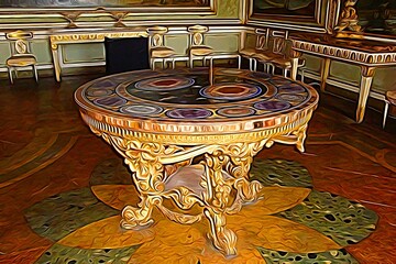 Digital painting representing a table in one of the royal palaces around Naples - obrazy, fototapety, plakaty