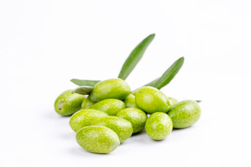 Green fresh olive on the white background