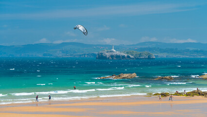 El Sardinero First Beach, Mouro Island, Santander, Cantabria, Spain, Europe