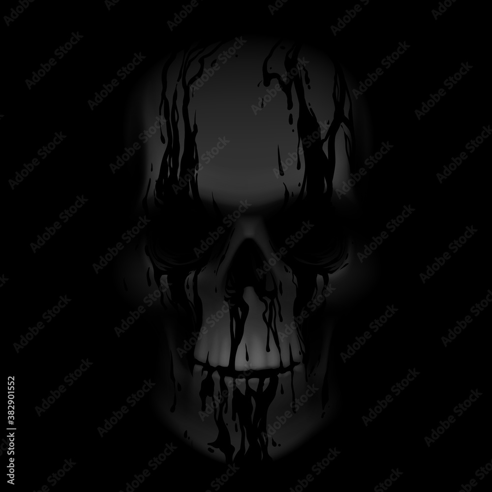 Wall mural Skull in shadow with black ink - Wall murals