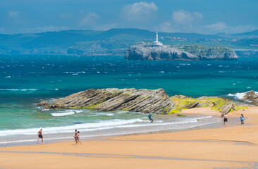 El Sardinero First Beach, Mouro Island, Santander, Cantabria, Spain, Europe