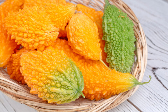 Momordica or karela (Momordica charantia)on white background (Turkish name; kudret nari)