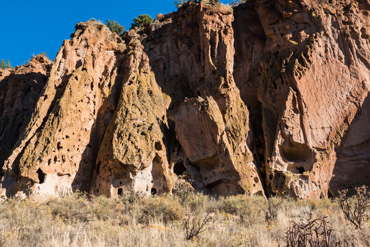 Remains of Ancient Puebloan Cave Dwellings, Bandelier National Monument, New Mexico,USA