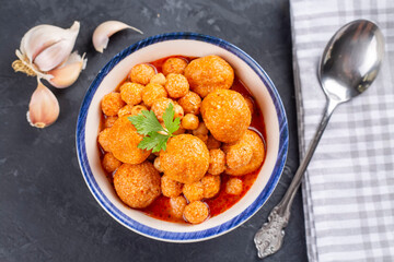 Traditional delicious Turkish foods; Bulgur soup (Turkish name; anali Kizli, icli kofte)