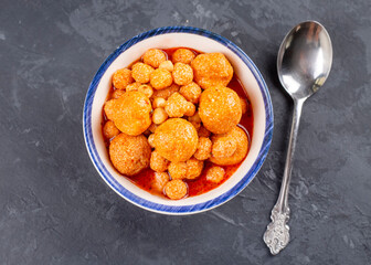 Traditional delicious Turkish foods; Bulgur soup (Turkish name; anali Kizli, icli kofte)