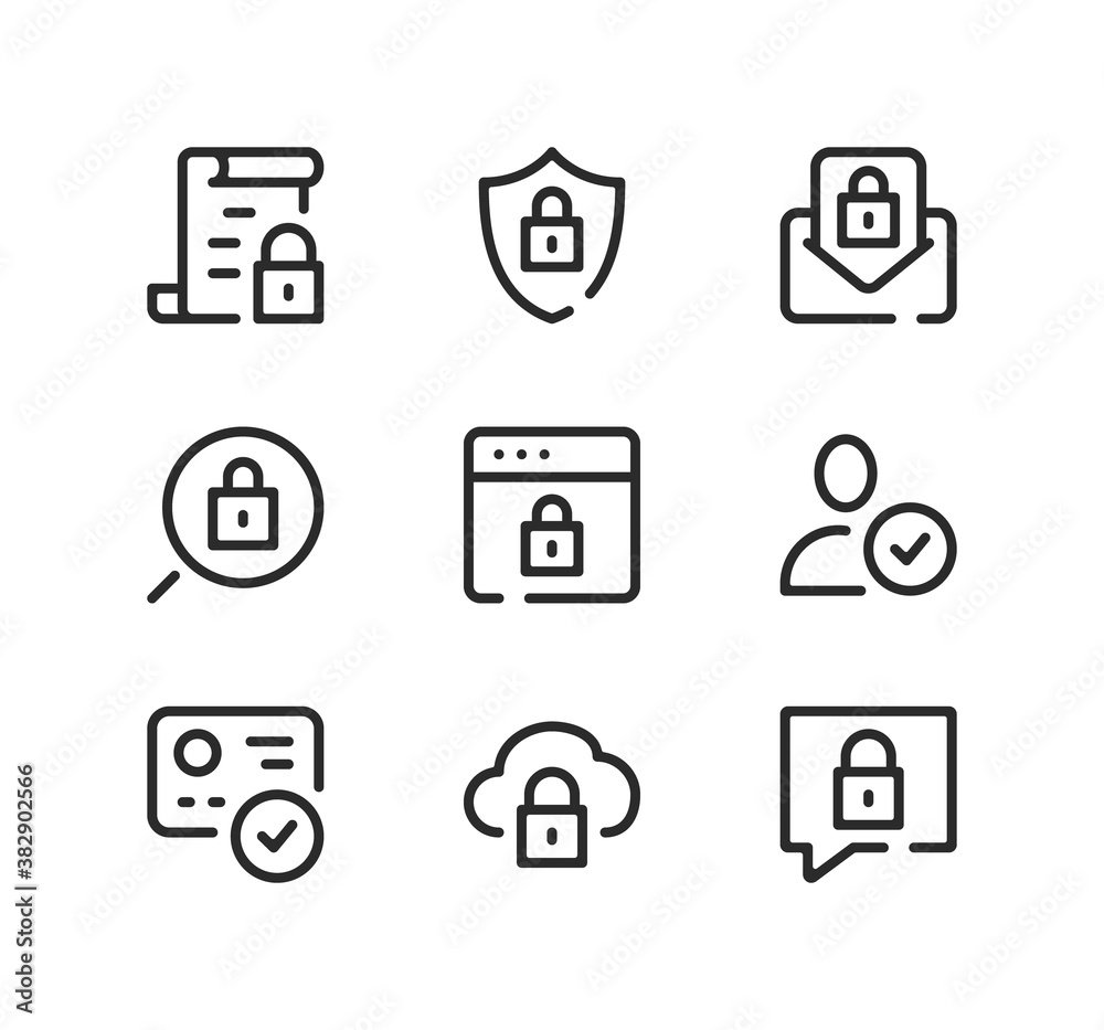 Poster internet security line icons set. modern graphic design concepts, black stroke linear symbols, simpl