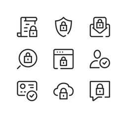 Internet security line icons set. Modern graphic design concepts, black stroke linear symbols, simple outline elements collection. Vector line icons