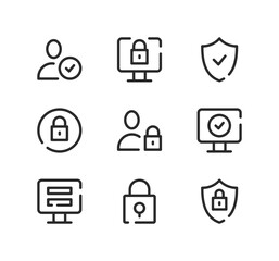 Account security line icons set. Modern graphic design concepts, black stroke linear symbols, simple outline elements collection. Vector line icons