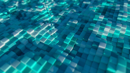 Abstract background of stone colorful cubes with random offset effect. 3d illustration