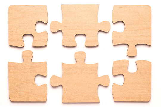 Six elements of a wooden puzzle, educational toy
