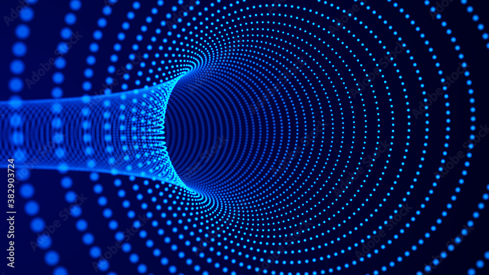 Poster abstract tunnel of dots and lines. 3d wormhole with a mesh structure. vortex. 3d rendering