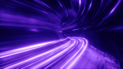 The speed of digital lights, neon beams moving through the tunnels of digital technology. Space...