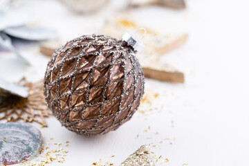 New Year celebration and Christmas background, Christmas decorations top view.