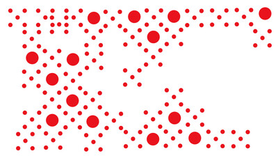 Red circles of different sizes joined in slant rows on a white background