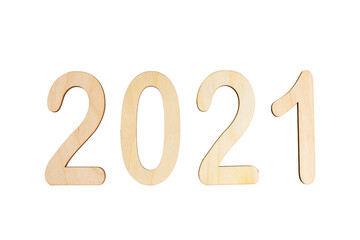 Plywood numbers 2021 isolated on white background