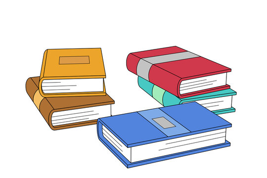 five colorful books, 3d perspective view illustration