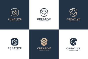 set of rose flower logo design. rose flower icon.