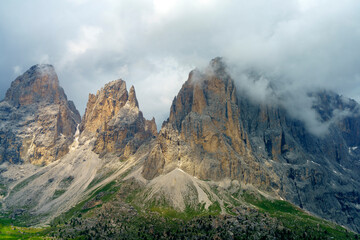 Mountain landscape along the road to Sella pass, Dolomites