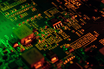 Obraz premium Cpu motherboard chip and processor card. Technology, 5g, ai, computer and futuristic concept.