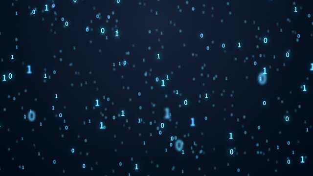 Binary coding numbers scatting on blue background, 3d rendering.