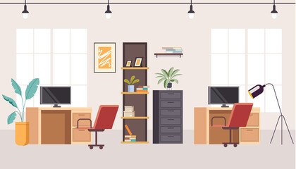 Office interior furniture workplace concept. Vector flat graphic design illustration