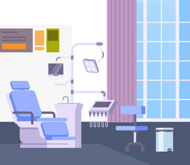 Fototapeta premium Dentist doctor office chair concept. Vector flat graphic design illustration