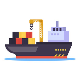 Cargo ship on isolated white background concept. Vector flat graphic design illustration