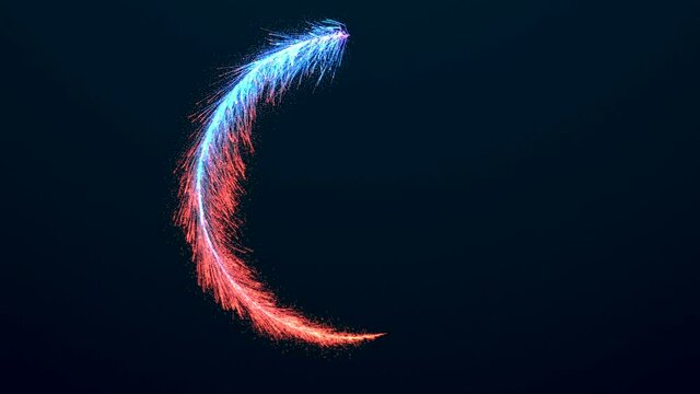 Glowing neon feather encircle around center, 3d rendering.