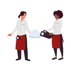 Waitress and waiter in uniform in restaurant