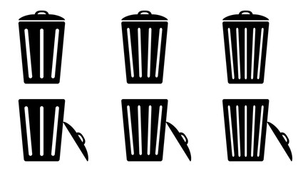 Trash cans icons set. Bin. Isolated closed and open trash cans. Vector