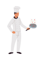 young cook with frying pan in hand