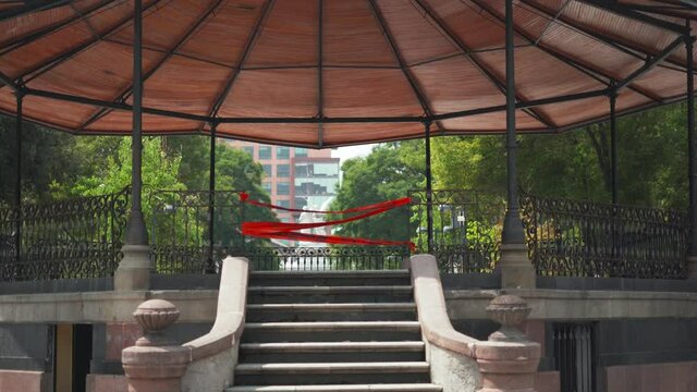 Stairway to a Kiosk in Alameda Central with Red Tape Covering its Entrance