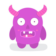 Funny Cute Purple Halloween Monster with Horn Flat Design Vector