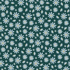 Seamless vector daisy flowers pattern for fabric wallpaper or scrapbook. Vector abstract floral patterns on green background
