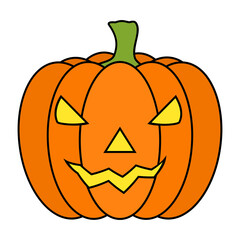 Cartoon carved pumpkin icon. Vector illustration isolated on white background.