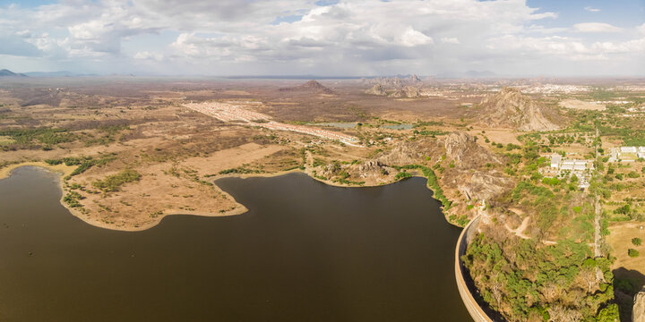 Aerial view of Acude Cedro dam close to Quixad&aacute;, Brazil.