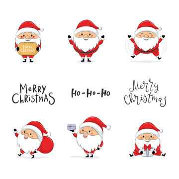 Collection of Christmas Santa Claus with lettering phrases