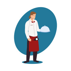 waiter with apron and food tray