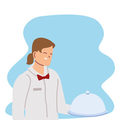 waiter man with white shirt and tray