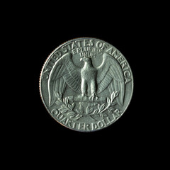1974 American Washington Quarter isolated on the black background
