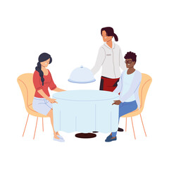 Couple in restaurant and waiter taking the order