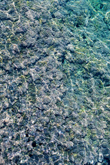 Fototapeta na wymiar Aegean sea with algae top view, blurred background, natural, vertical