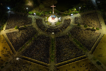 Aerial view of religious gathering on Praça dos Romeiros in Ceara, Brazil.